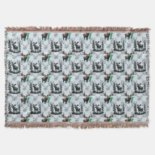 エルクムース〔雄ジカの〕枝角ディアパターンデザイン スローブランケット (正面)