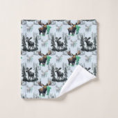 エルクムース〔雄ジカの〕枝角ディアパターンデザイン バスタオルセット (ウォッシュタオル)