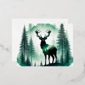 エルクワイルドライフアニマル自然環境フォレストアート 箔シーズンポストカード (正面/裏面)