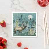 エルク威厳のあるインフォレストフルムーンスノーフォールホリデー スタンダードカクテルナプキン (インサイチュ)