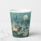 エルク威厳のあるインフォレストフルムーンスノーフォールホリデー 紙コップ (裏面)