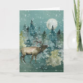エルク威厳のあるフォレストフルムーンスノーフォール水彩 シーズンカード (正面)