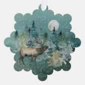 エルク威厳のあるフォレストフルムーン降雪クリスマス オーナメントカード (正面)