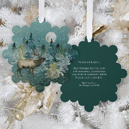 エルク威厳のあるフォレストフルムーン降雪クリスマス オーナメントカード