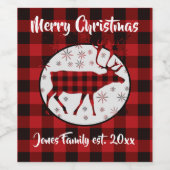 エルク素朴ホリデーデザイン、赤いバッファローのプレイド ワインラベル (シングルラベル)