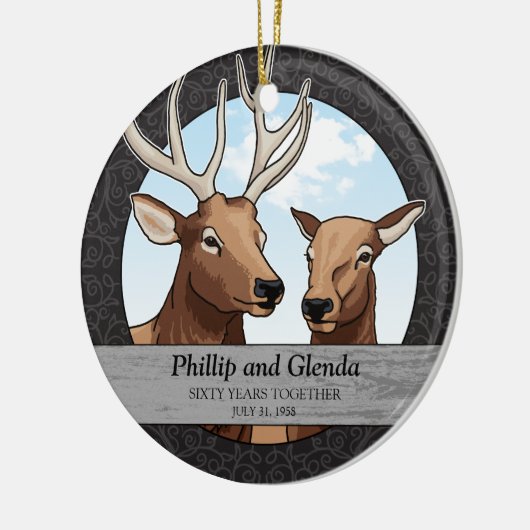 エルク結婚60周年パーソナライズされた セラミックオーナメント (左)