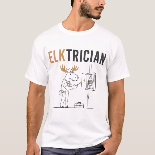 エルク電工 - 楽しいヘラジカの電気技師のダジャレ Tシャツ (正面)