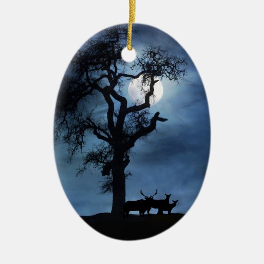 エルク静かナイトクリスマスオーナメント セラミックオーナメント (正面)