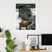 エルク&ブラックベアーズ野生動物アートポスター ポスター (ホームオフィス)