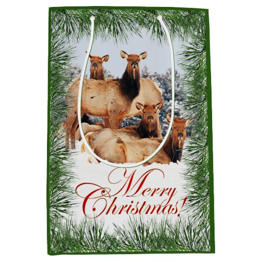 エルク・メリー・クリスマス・グリーティング ミディアムペーパーバッグ (正面)