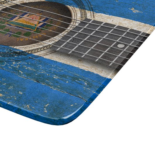 エルサルバドルの旗が付いている古いアコースティックギター カッティングボード (角)