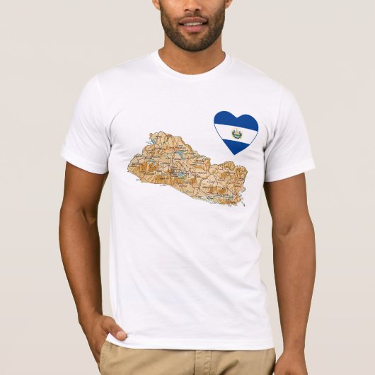 エルサルバドルの旗のハートおよび地図のTシャツ Tシャツ (正面)