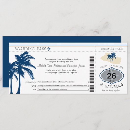 エルサルバドルの結婚式への搭乗券 招待状 (正面/裏面)