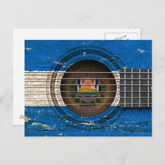 エルサルバドル国旗の古いアコースティックギター ポストカード (正面/裏面)