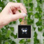 エルサルバドル国旗の蝶グラフィック キーホルダー (手)