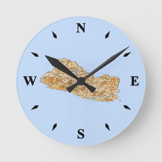 エルサルバドル地図の時計 ラウンド壁時計 (正面)