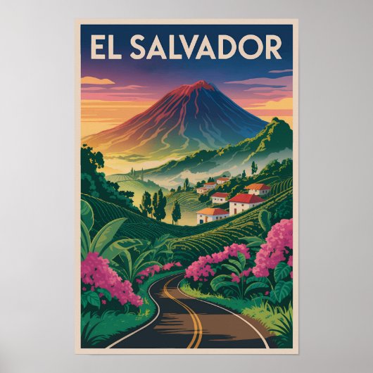 エルサルバドル火山イラスト旅行アートヴィンテージ ポスター (正面)