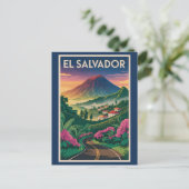 エルサルバドル火山イラスト旅行アートヴィンテージ ポストカード (スタンド正面)