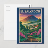 エルサルバドル火山イラスト旅行アートヴィンテージ ポストカード (正面/裏面)