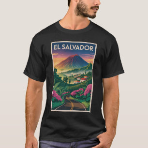 エルサルバドル火山イラスト旅行アートヴィンテージ Tシャツ