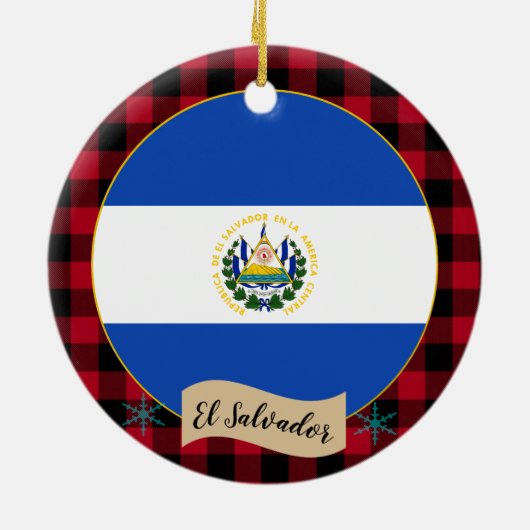 エルサルバドル、レッドバッファロープレイド&エルサルバドル国旗 セラミックオーナメント (裏面)