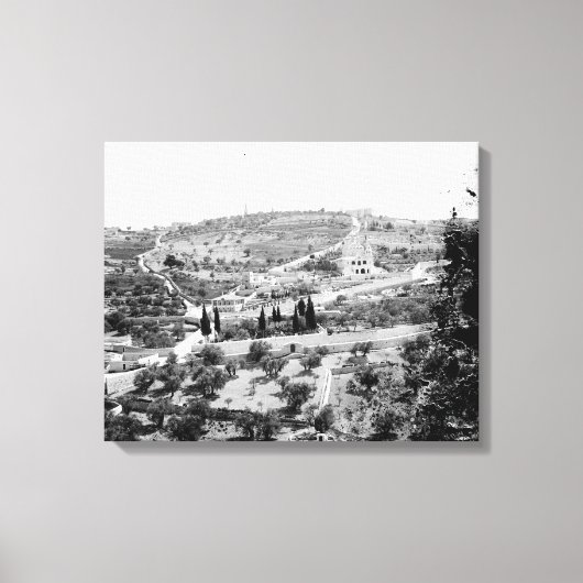 エルサレムのオリーブ山のヴィンテージ画像 キャンバスプリント (正面)