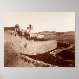 エルサレムの古い城壁とオリーブの山 ポスター