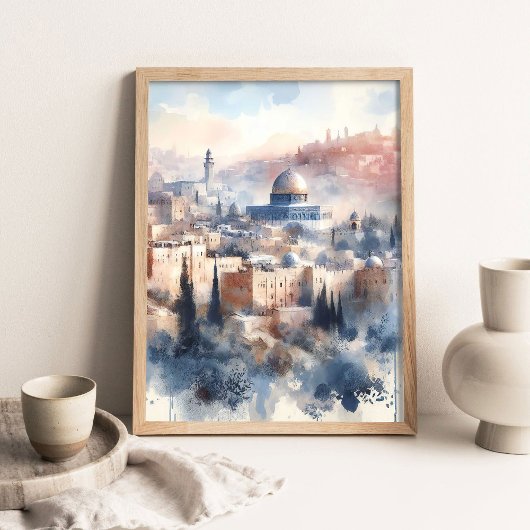 エルサレムの美しさの絵画、水彩画のクリスチャン ポスター