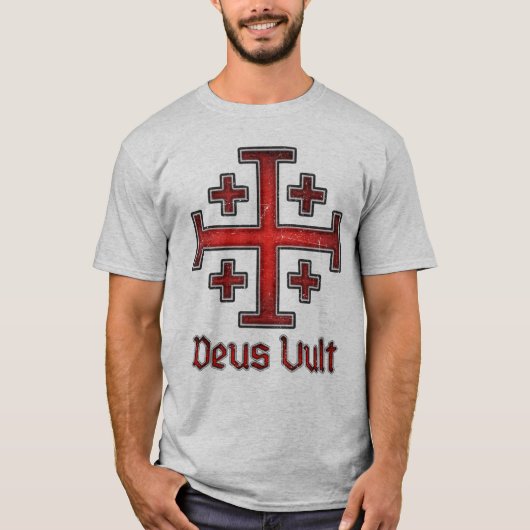 エルサレムの騎士テンプル騎士団の十字架キリスト教 Tシャツ (正面)