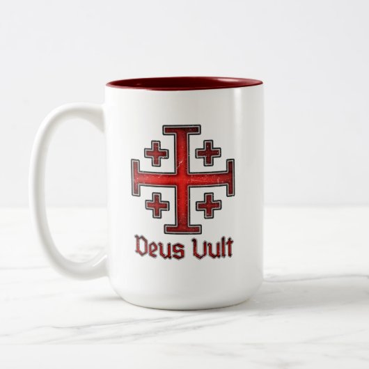 エルサレムの騎士テンプル騎士団十字架 Deus Vult ツートーンマグカップ (左)