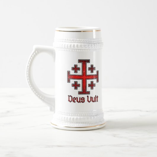 エルサレムの騎士テンプル騎士団十字架 Deus Vult ビールジョッキ (左)