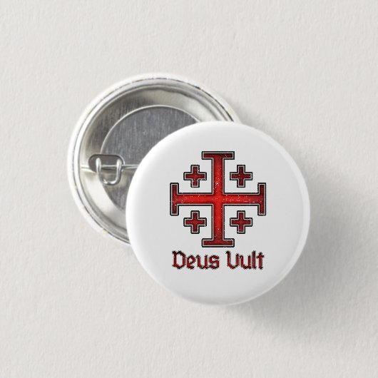 エルサレムの騎士テンプル騎士団十字架 Deus Vult 缶バッジ (正面&裏面)