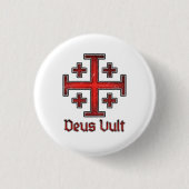 エルサレムの騎士テンプル騎士団十字架 Deus Vult 缶バッジ (正面)