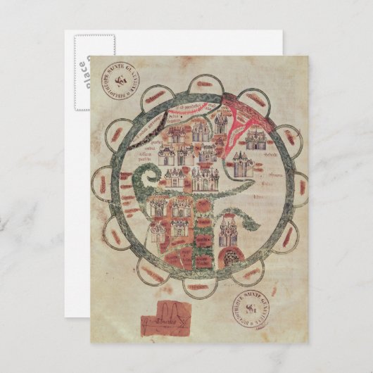 エルサレムを中心とする世界地図 ポストカード (正面/裏面)