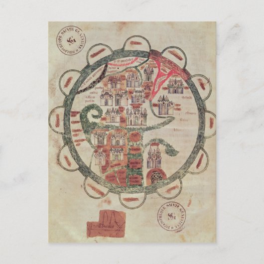 エルサレムを中心とする世界地図 ポストカード (正面)