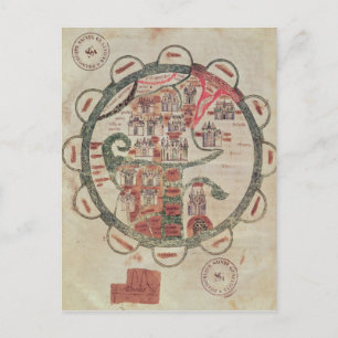 エルサレムを中心とする世界地図 ポストカード