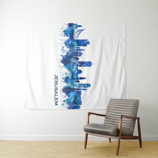 エルサレムイスラエルスカイラインブルー タペストリー (インサイチュ(横))