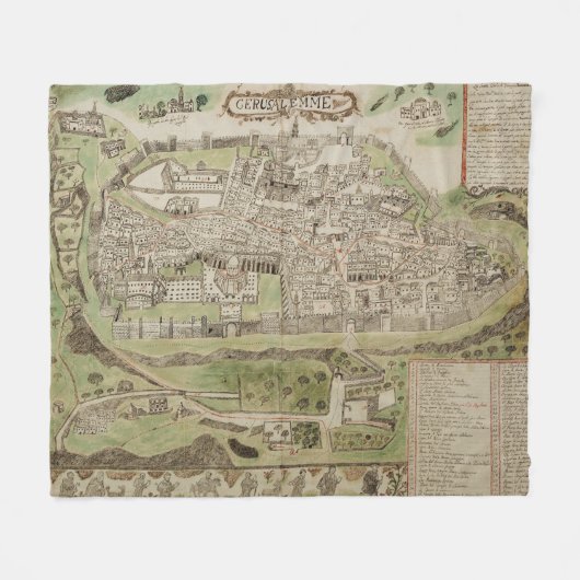 エルサレムイスラエル共和国(16世紀)のヴィンテージの地図 フリースブランケット (正面(横))