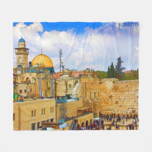 エルサレム西壁(悲しみの壁) フリースブランケット (正面(横))