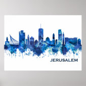 エルサレム・イスラエル・スカイライン・ブルー ポスター (正面)