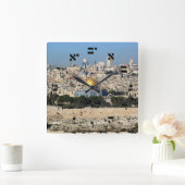 エルサレム – ヘブライ語のスクリプトレタリング スクエア壁時計 (ホーム)