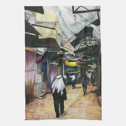 エルサレム、旧市街地を歩いてホームへ キッチンタオル (縦)