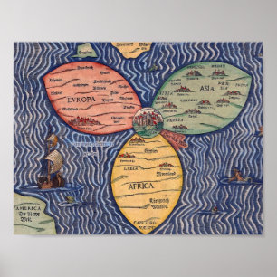エルサレム(1581年)の旗布のクローバーの葉の地図 ポスター