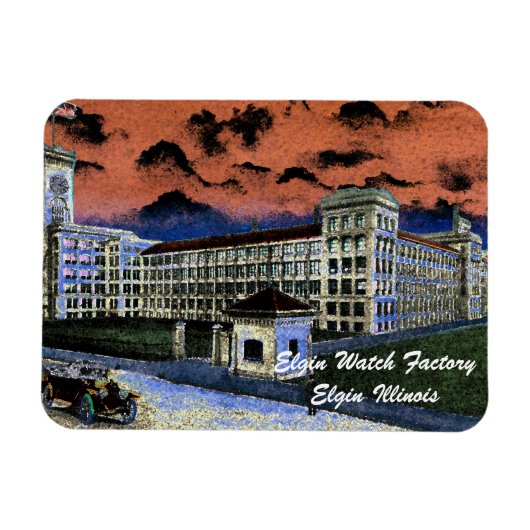 エルジンウォッチカラフルファクトリー水彩1920アート マグネット (横)