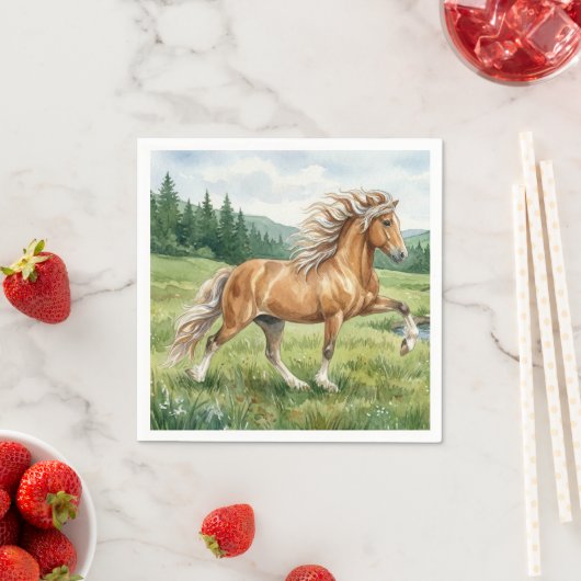 エルスカ アイスランドの馬 水彩画 スタンダードカクテルナプキン (インサイチュ)