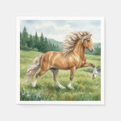 エルスカ アイスランドの馬 水彩画 スタンダードカクテルナプキン (正面)