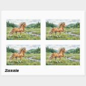 エルスカ アイスランドの馬 水彩画 長方形シール (シート)