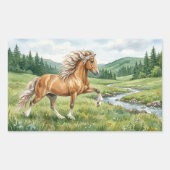 エルスカ アイスランドの馬 水彩画 長方形シール (正面)