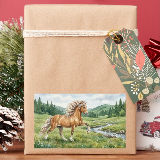 エルスカ アイスランドの馬 水彩画 長方形シール (クリスマス)