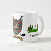 エルスキネクランバッジ&タータンチェックパーソナライズされたゴルフ ジャンボコーヒーマグカップ (正面右)